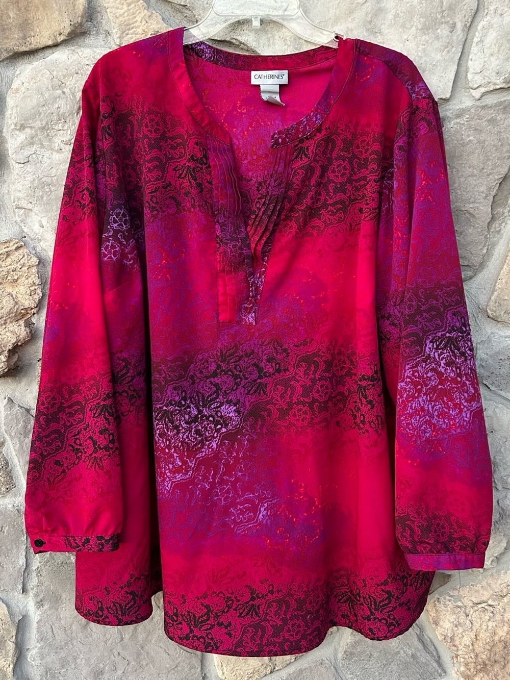 Catherines Long Sleeve Top Size 3X Pink Purple Lightweight Fall Blouse Feminine